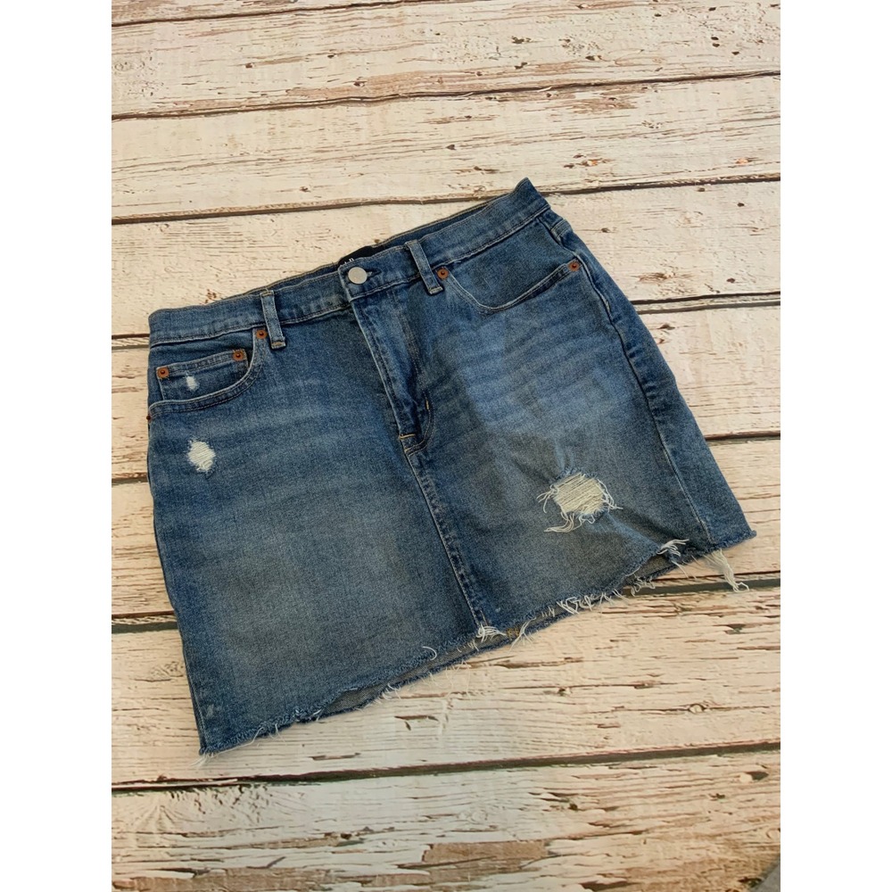 Gap Denim Mini Skirt Womens 6 Medium Wash Distressed Raw Hem Jean Skirt Blue